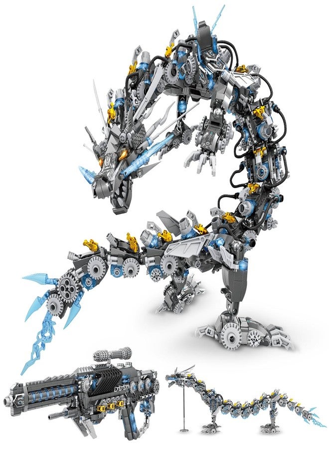 HIGH GODO Dragon Building Blocks Sets for Adults, 2 in 1 Grey Mechanical Dragon Animal Building Model Collectible Display Toys, Cool Creative Gifts for Teens Fans (1390 Pcs) - Image 1